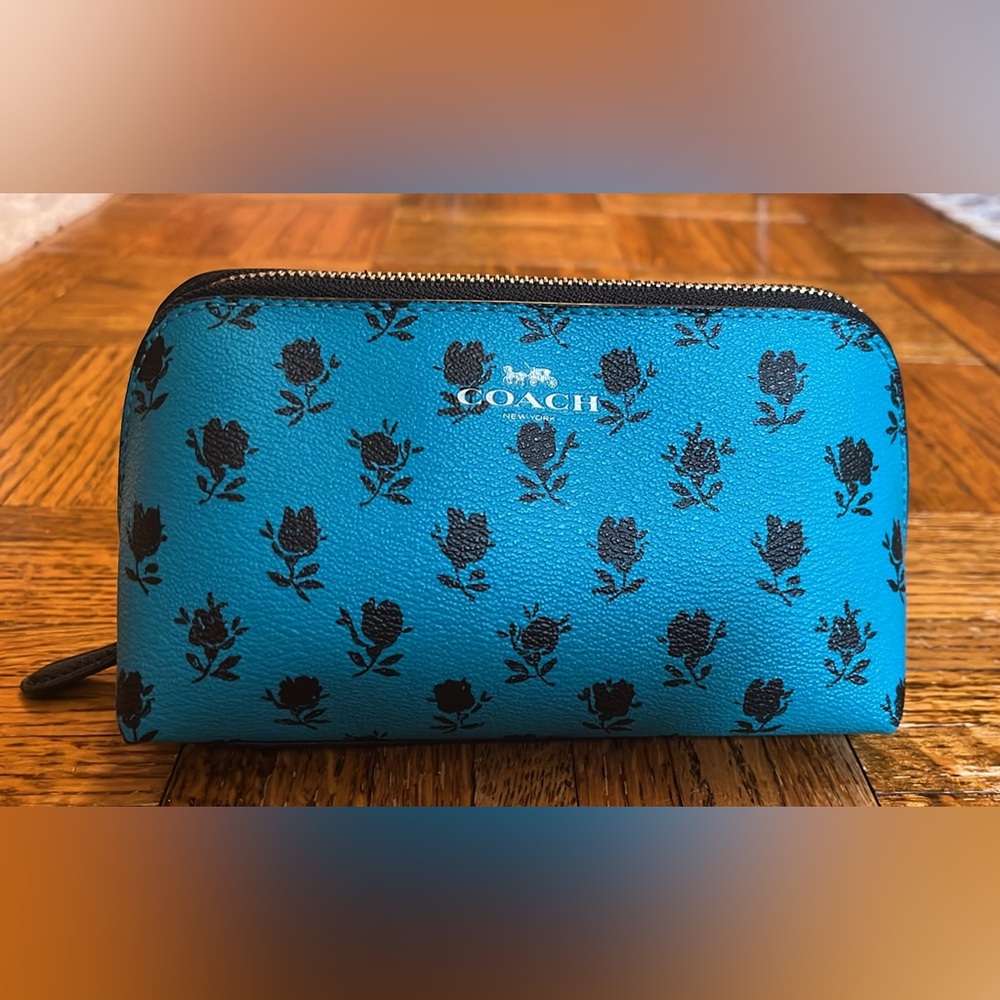 Coach Sienna Floral Print Badlands Turquoise and Black Cosmetic Bag